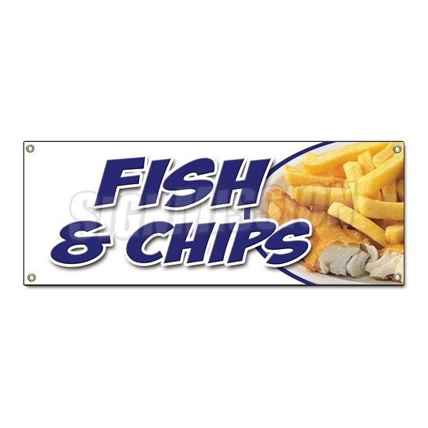 Signmission FISH & CHIPS BANNER SIGN cod haddock white deep fried chips takeaway B-Fish & Chips - main